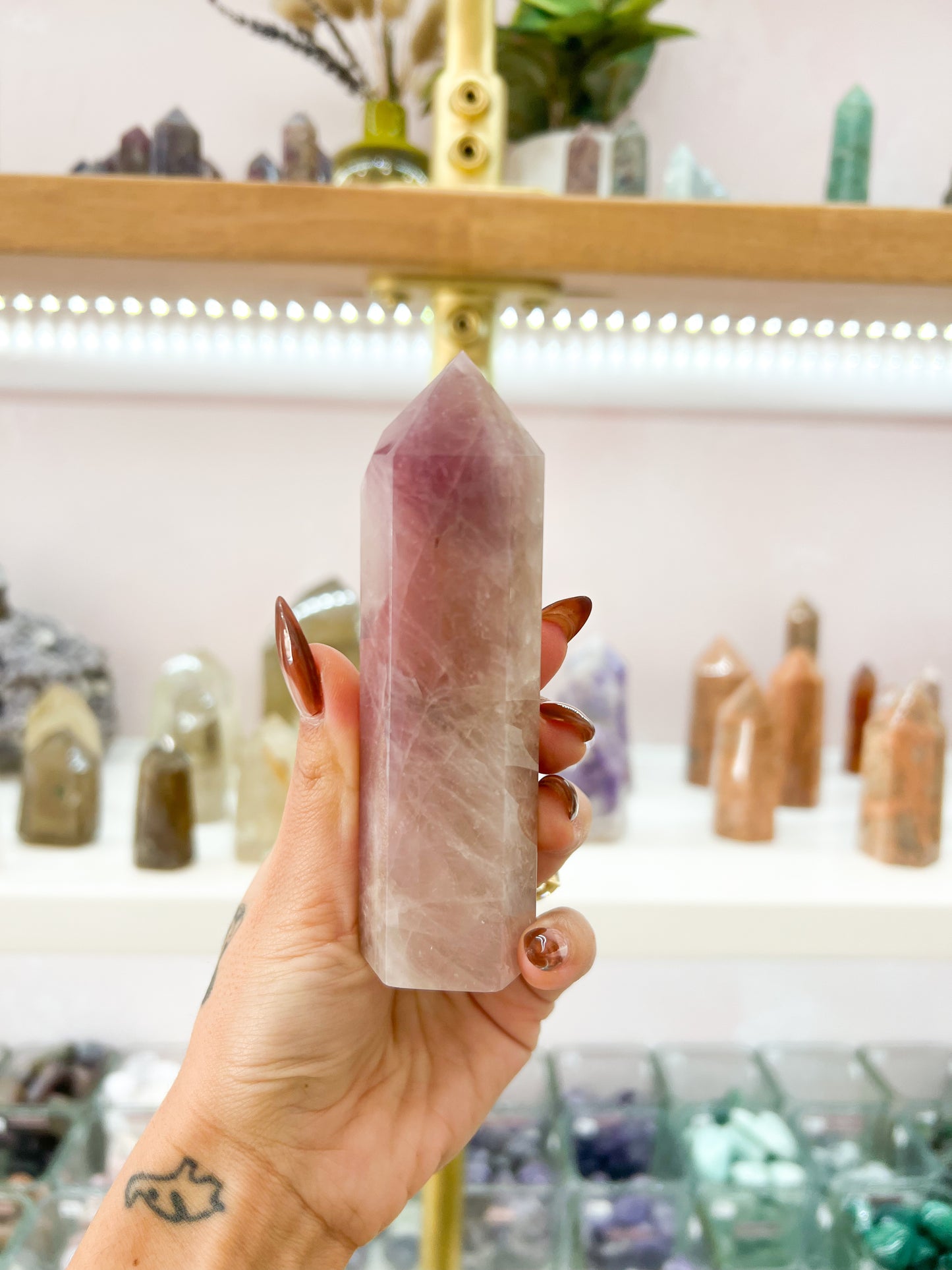 55 Purple Rose Quartz Tower