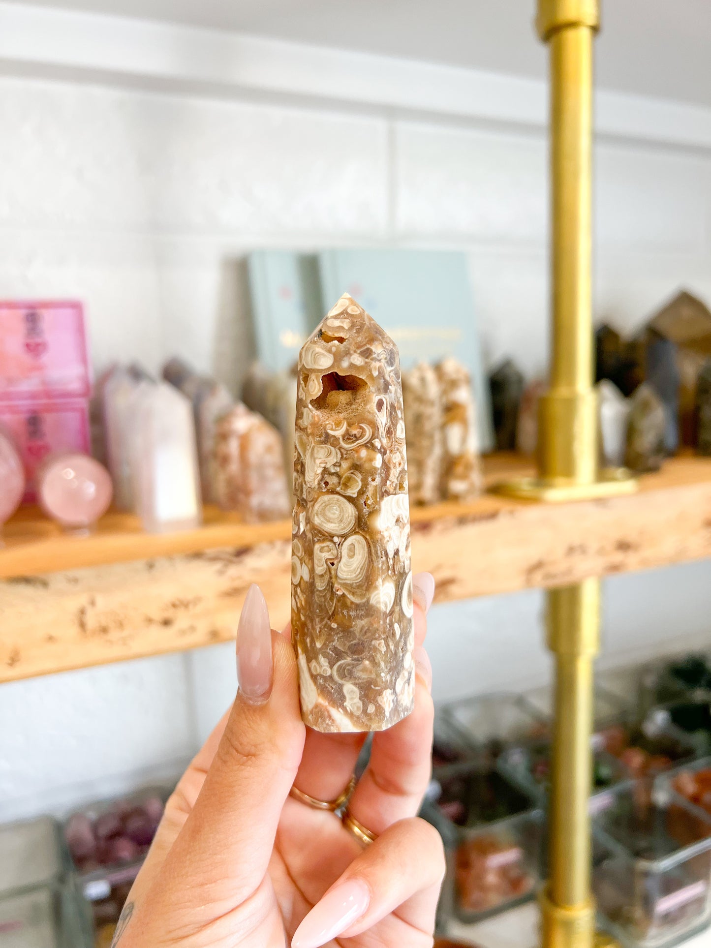 21b Amber Flower Agate Tower