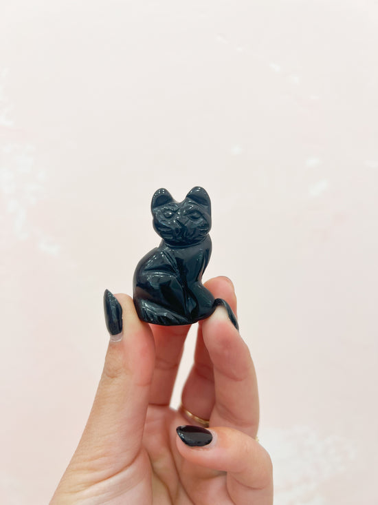 Obsidian Cat Carving