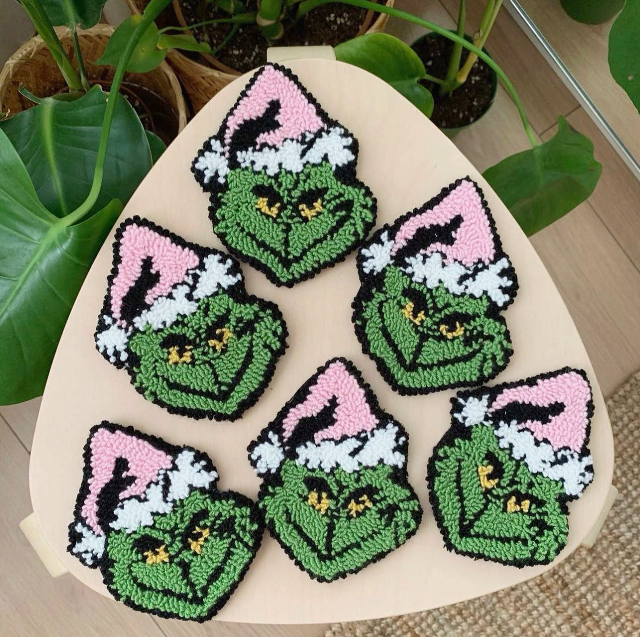 Grinch pink needle punch coaster