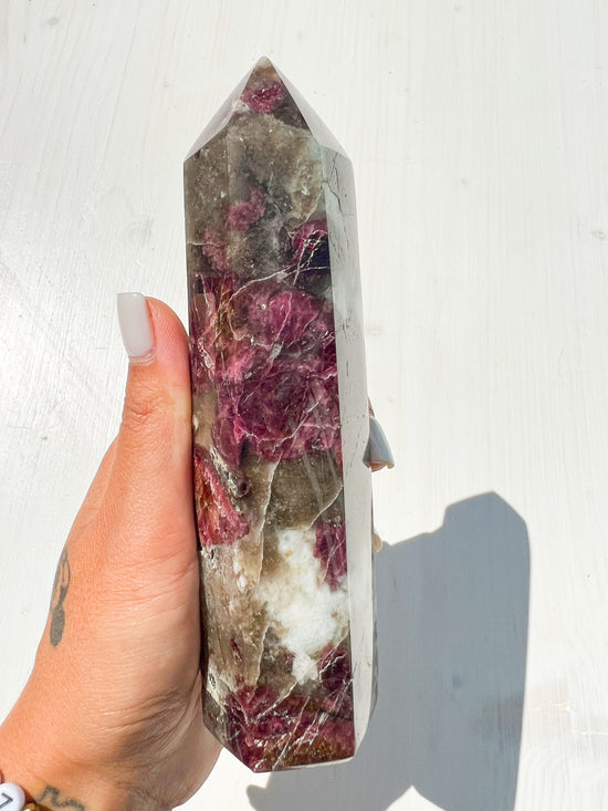 68 Pink Tourmaline, Smokey Quartz, Aquamarine Tower