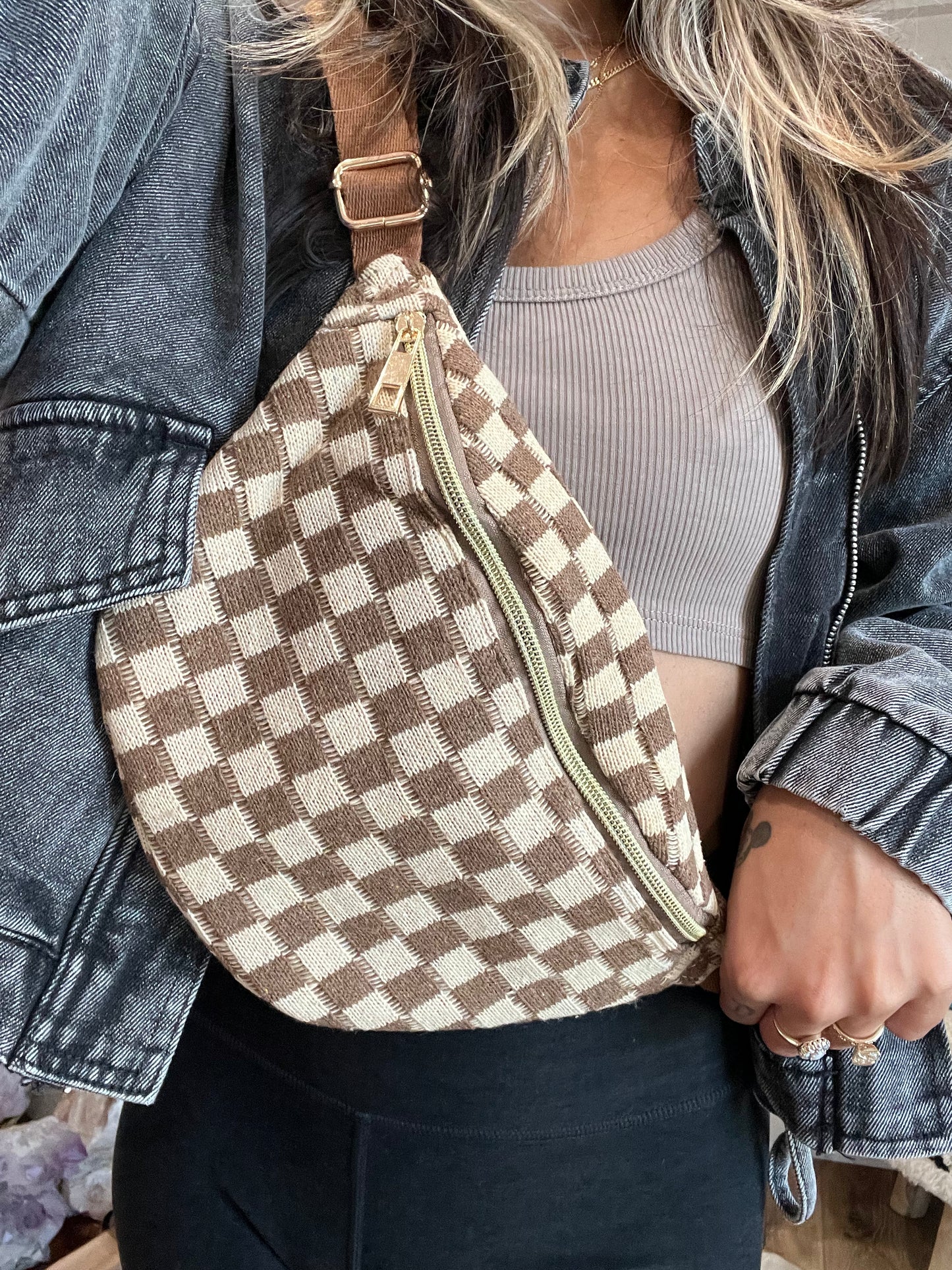 PREORDER BLACK & BROWN- Lala Checkered Fanny Packs