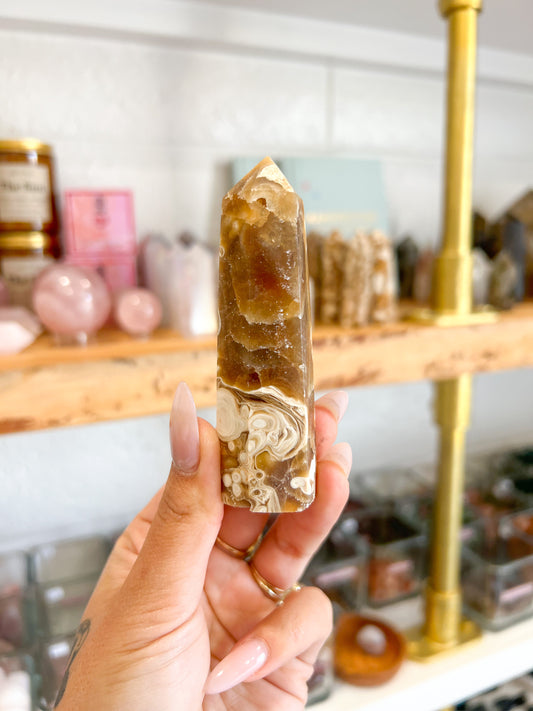 22b Amber Flower Agate Tower