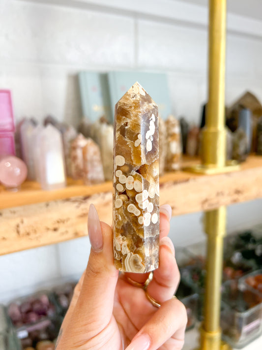 24b Amber Flower Agate Tower