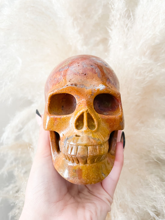 Load image into Gallery viewer, Yellow Ocean Agate Skull
