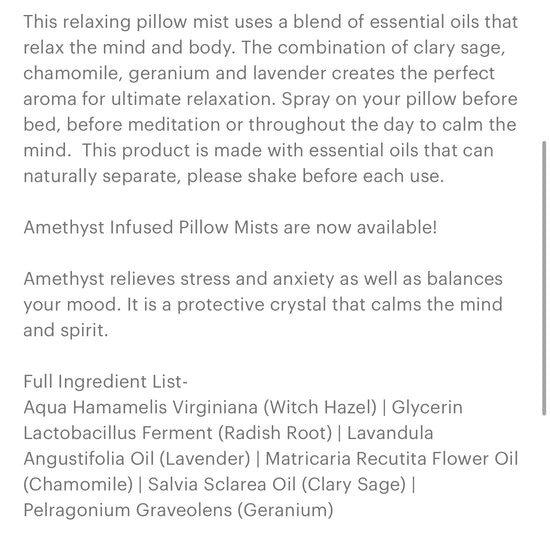 Relaxing pillow mist